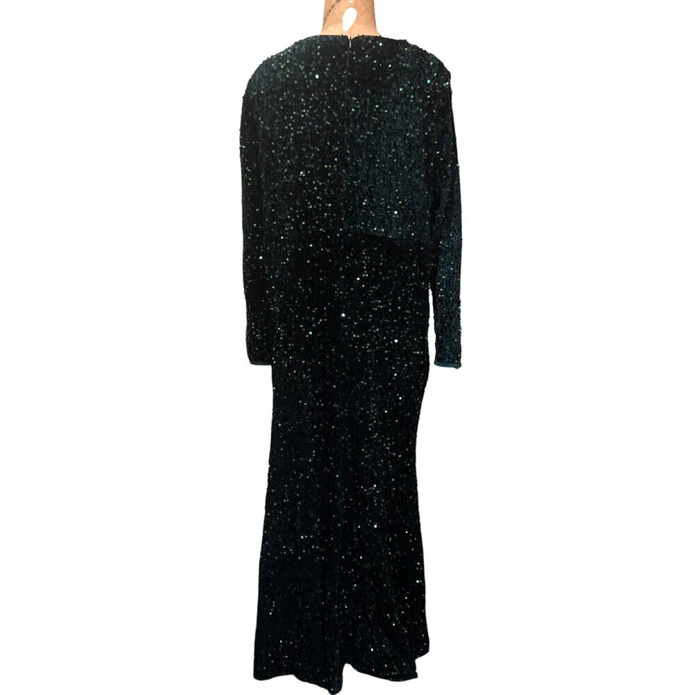 Sparkly Velvet Sequin Long Sleeve V-Neck Ruched Gown Dress NWT Size 4XL - Picture 2 of 12